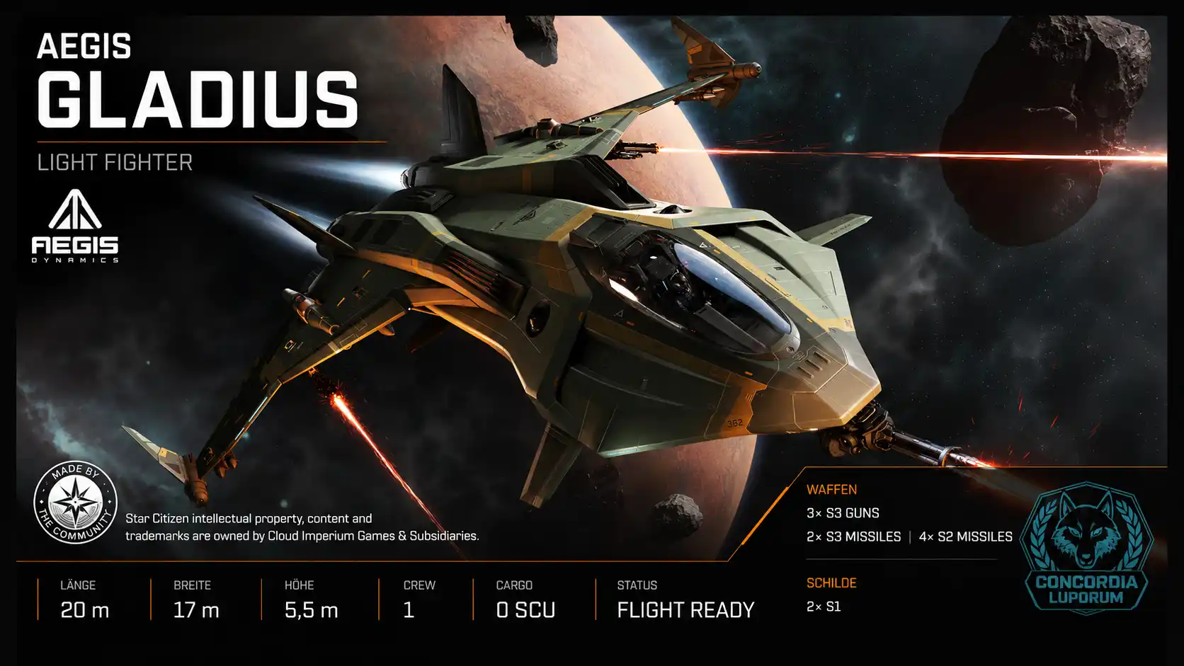 Aegis Gladius in Star Citizen als Light Fighter von Aegis Dynamics