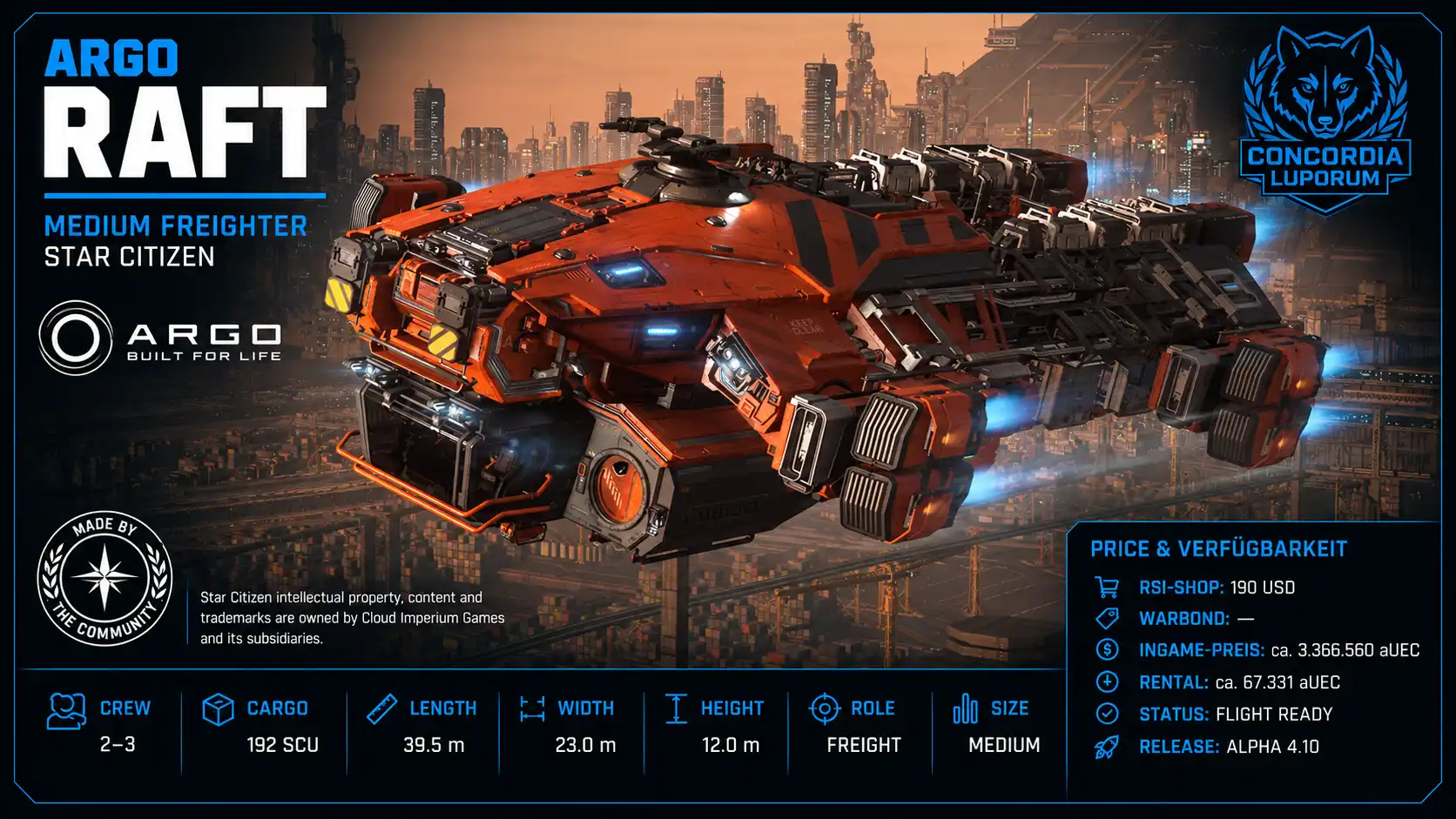 ARGO RAFT – Star Citizen Medium-Freighter mit 192 SCU für Cargo, Hauling und Trading