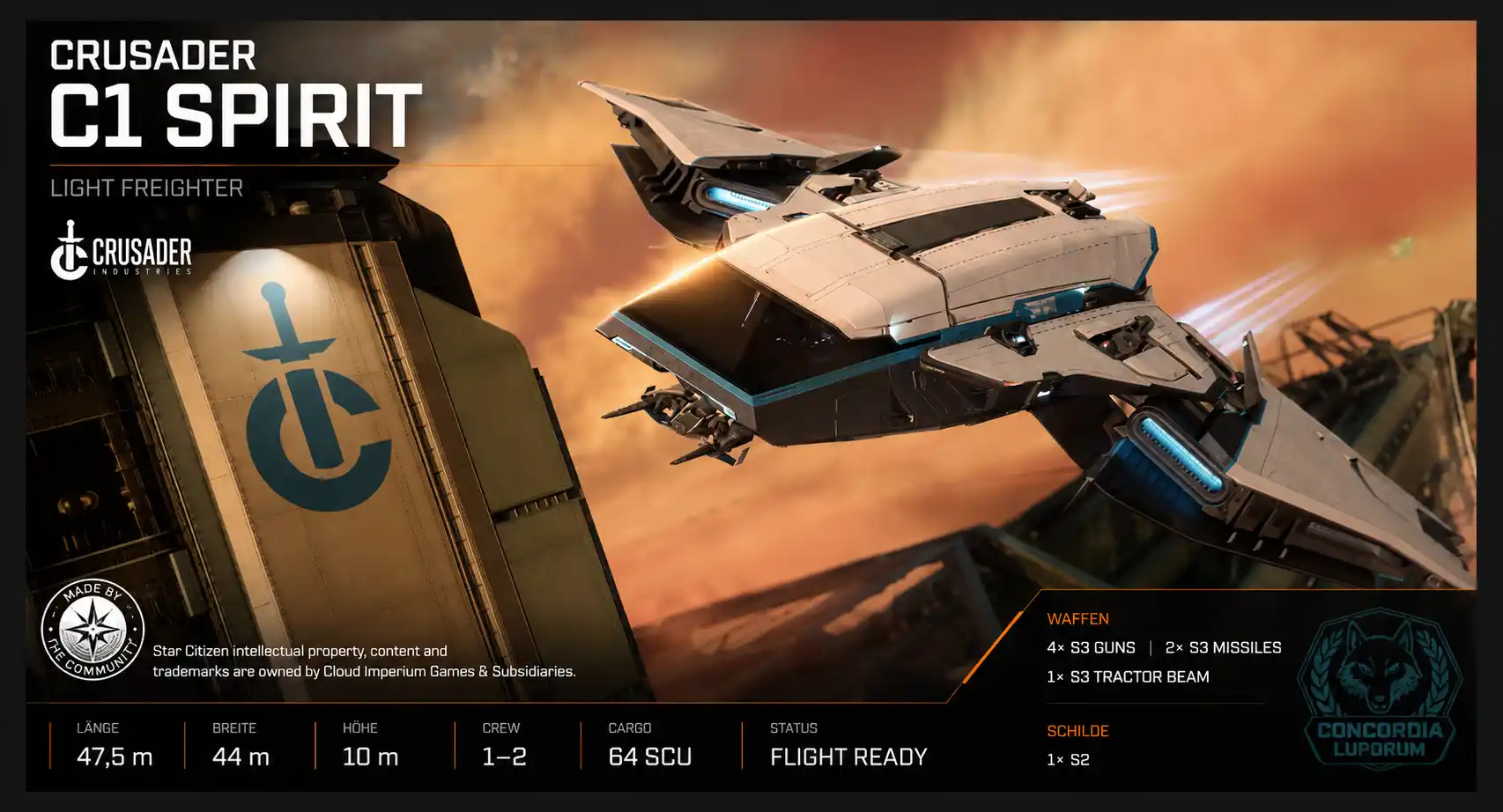 Crusader C1 Spirit – Star Citizen Transport- und Cargo-Schiff mit 64 SCU