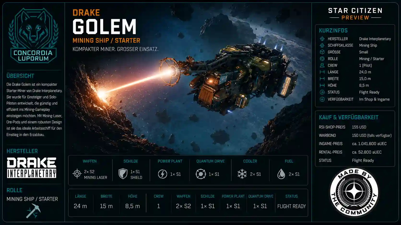 Drake Golem – Star Citizen Starter Mining Schiff