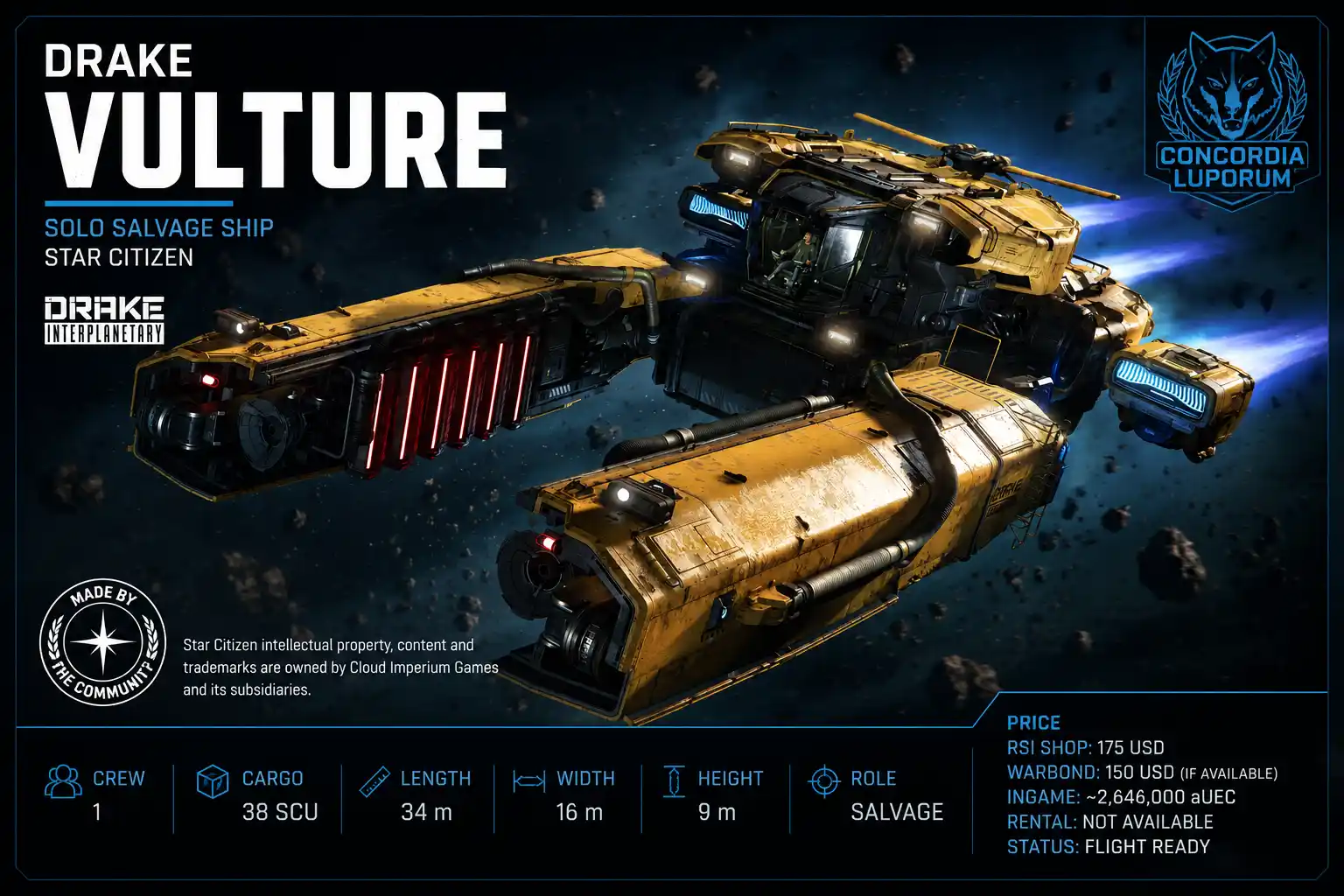 Drake Vulture in Star Citizen als Solo Salvage Schiff für Wrackbergung und RMC-Gewinnung